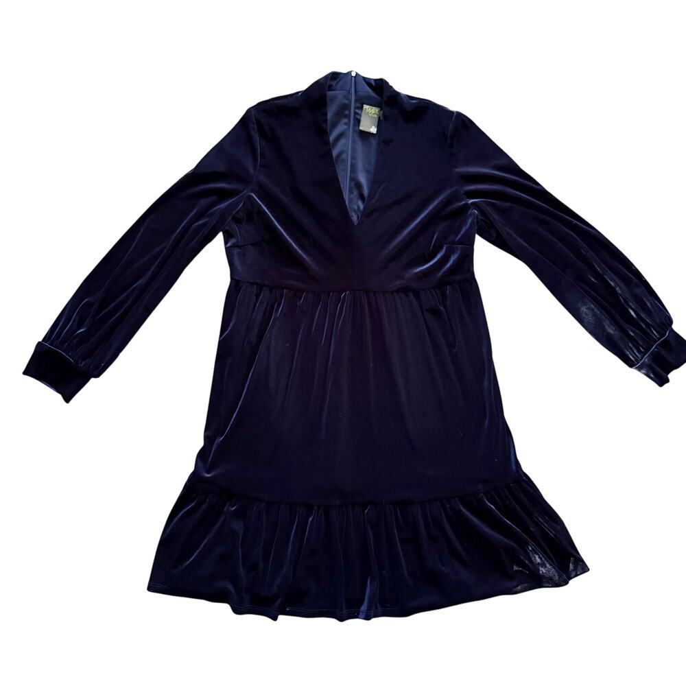 Taylor Petite Velvet Dress Women's Sz 12P Midnight Blue Long‎ sleeve Witchy Boho